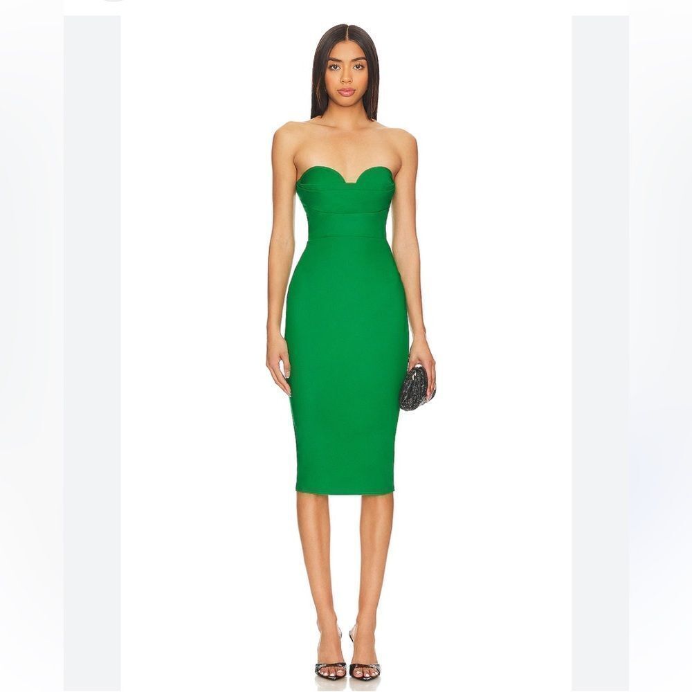 More To Come Sophia Midi Dress Kelly Green strapless sheath Revolve XS